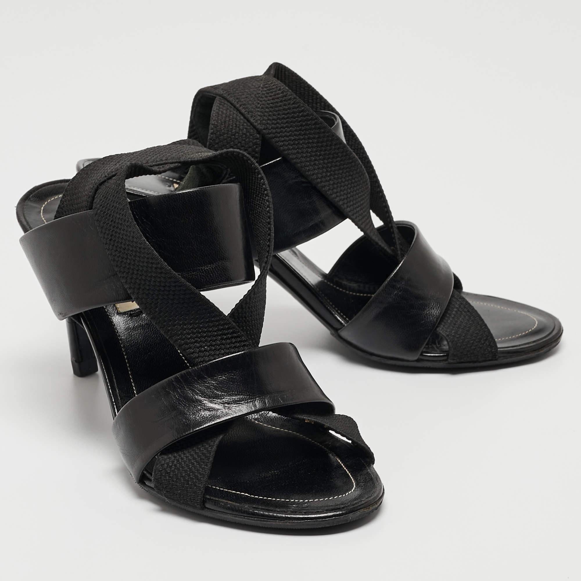 Balenciaga Black Leather and Elastic Strappy Slingback Sandals Size 36 For Sale 3