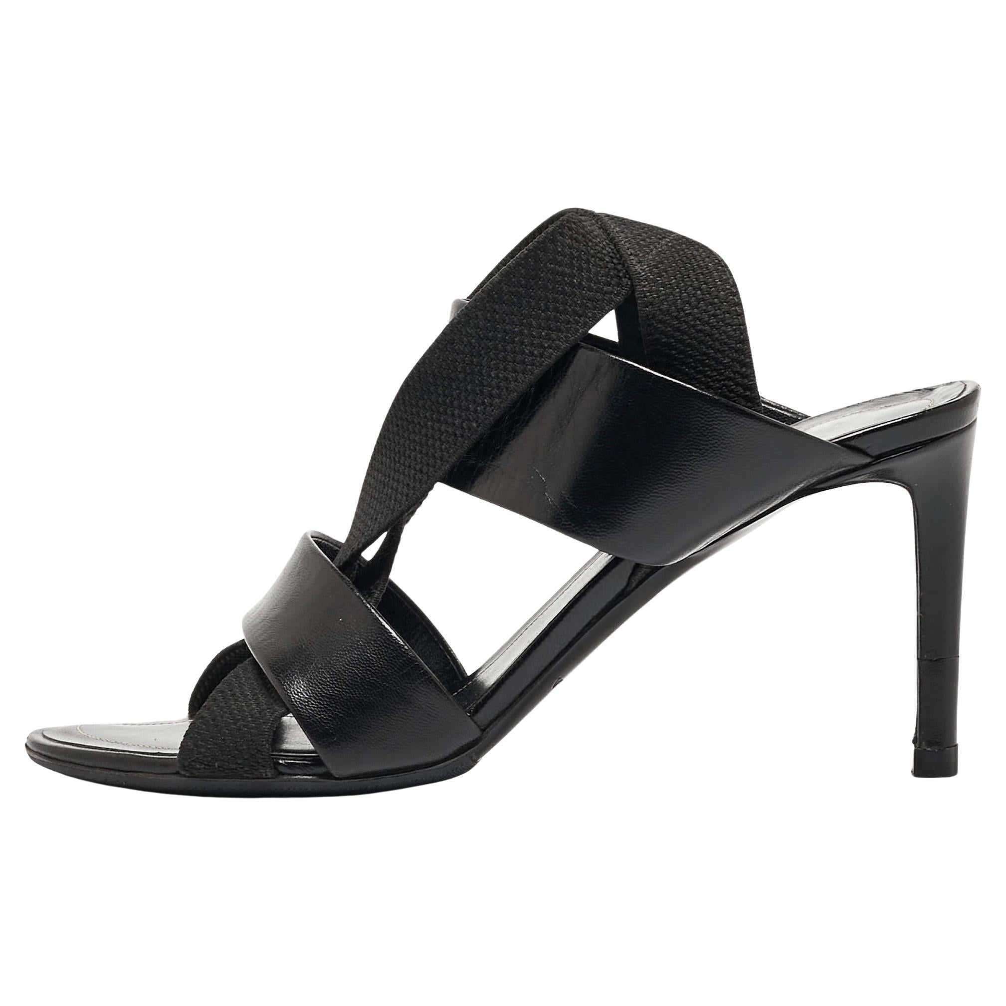 Balenciaga Black Leather and Elastic Strappy Slingback Sandals Size 36 For Sale