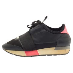 Balenciaga Black Leather and Fabric Race Runner Sneakers