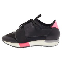 Balenciaga Black Leather and Fabric Race Runner Sneakers Size 39