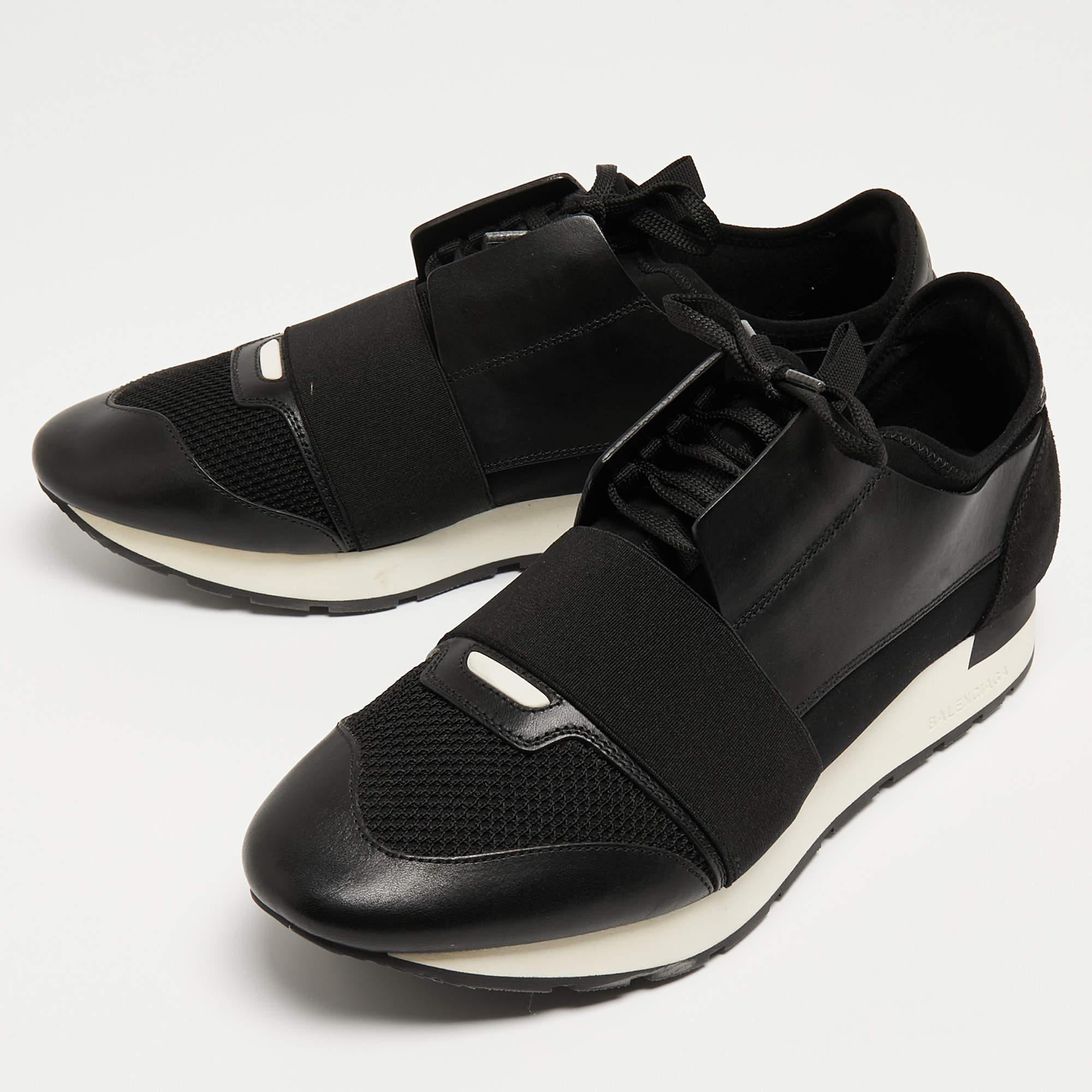 Balenciaga Black Leather and Fabric Race Runner Sneakers Size 42 For Sale 1