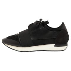 Used Balenciaga Black Leather and Fabric Race Runner Sneakers Size 42
