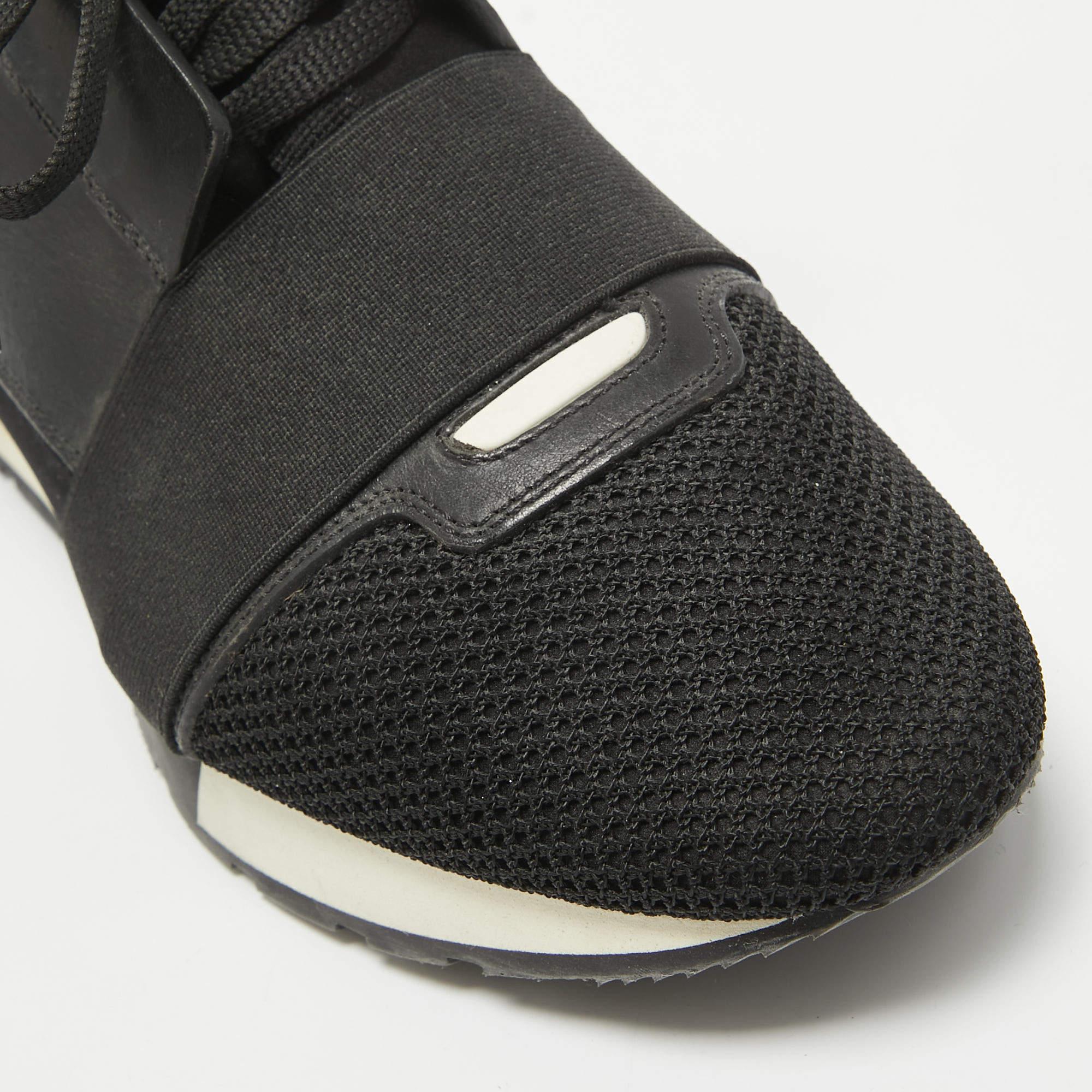 Balenciaga Black Leather and Mesh Race Runner Lace Up Sneakers Size 39 For Sale 4