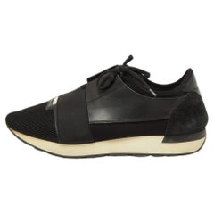 Balenciaga Black Leather and Mesh Race Runner Sneakers