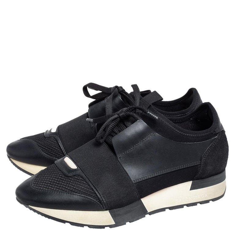 Balenciaga Black Leather And Mesh Race Runner Sneakers Size 37 at 1stDibs
