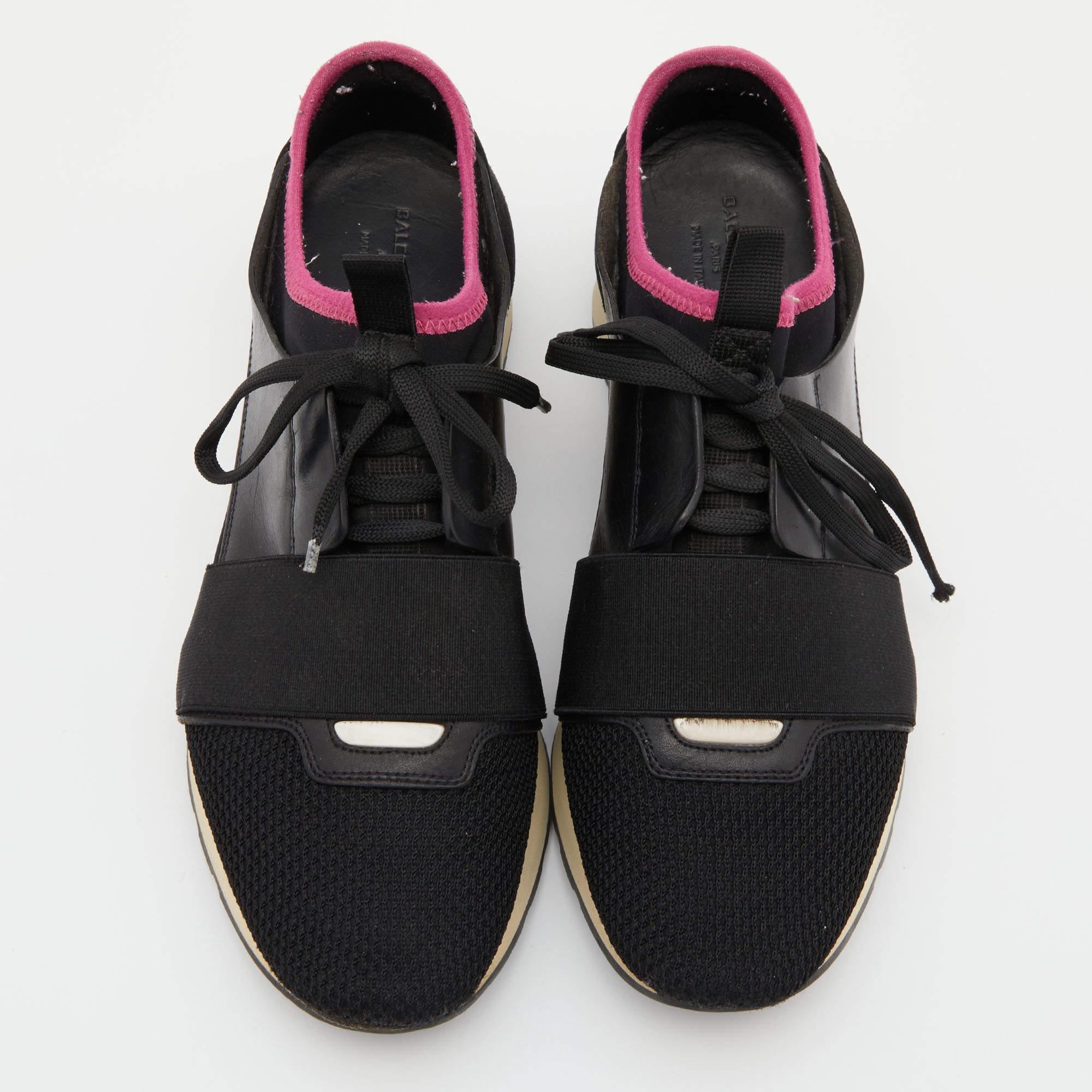 Balenciaga Zapatillas de cuero negro y malla Race Runner Talla 39 Negro en venta
