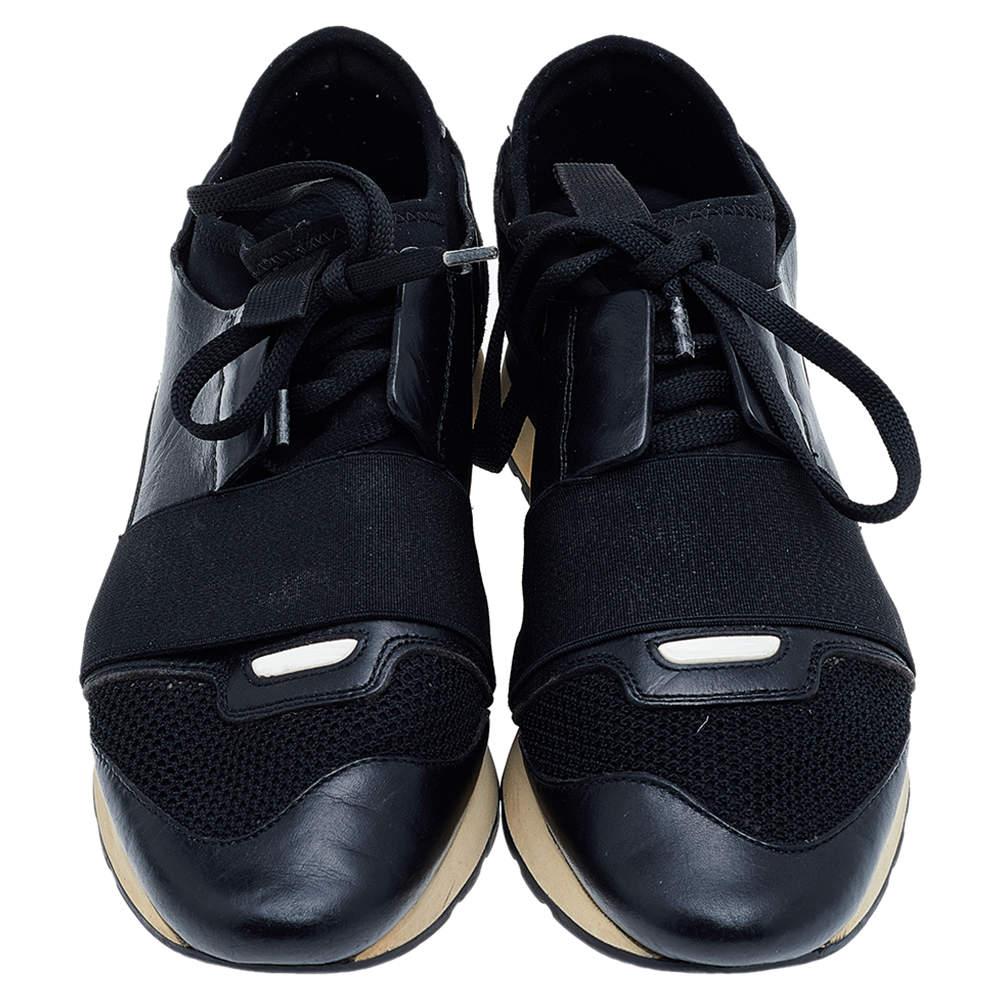 Balenciaga Black Leather And Mesh Race Runner Sneakers Size 39 For Sale 1