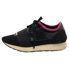 Balenciaga Black Leather and Mesh Race Runner Sneakers Size 39