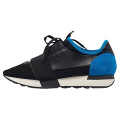 Used Balenciaga Black Leather and Mesh Race Runner Sneakers Size 40