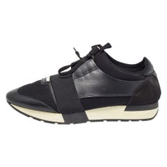 Balenciaga Black Leather and Mesh Race Runner Sneakers Size 42