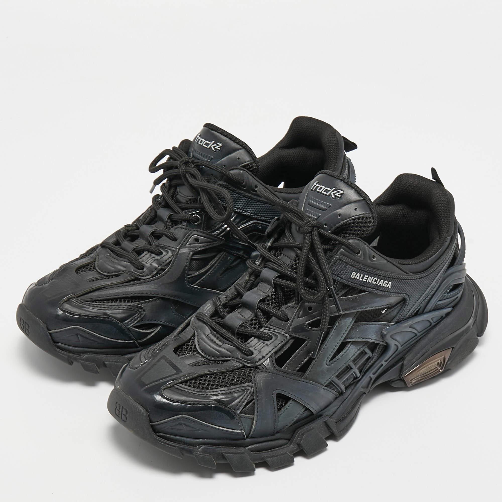 Men's Balenciaga Black Leather and Mesh Track 2 Sneakers Size 44