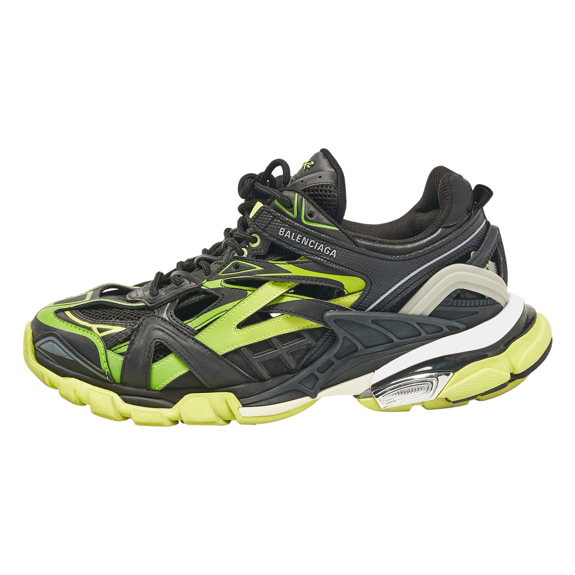 Balenciaga Black Leather and Mesh Track Lace Up Sneakers Size 43