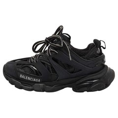Used Balenciaga Black Leather and Mesh Track Sneakers Size 35