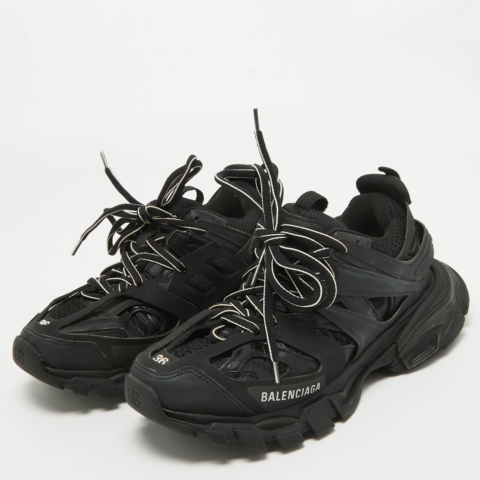 Balenciaga Black Leather and Mesh Track Sneakers Size 36 For Sale 2