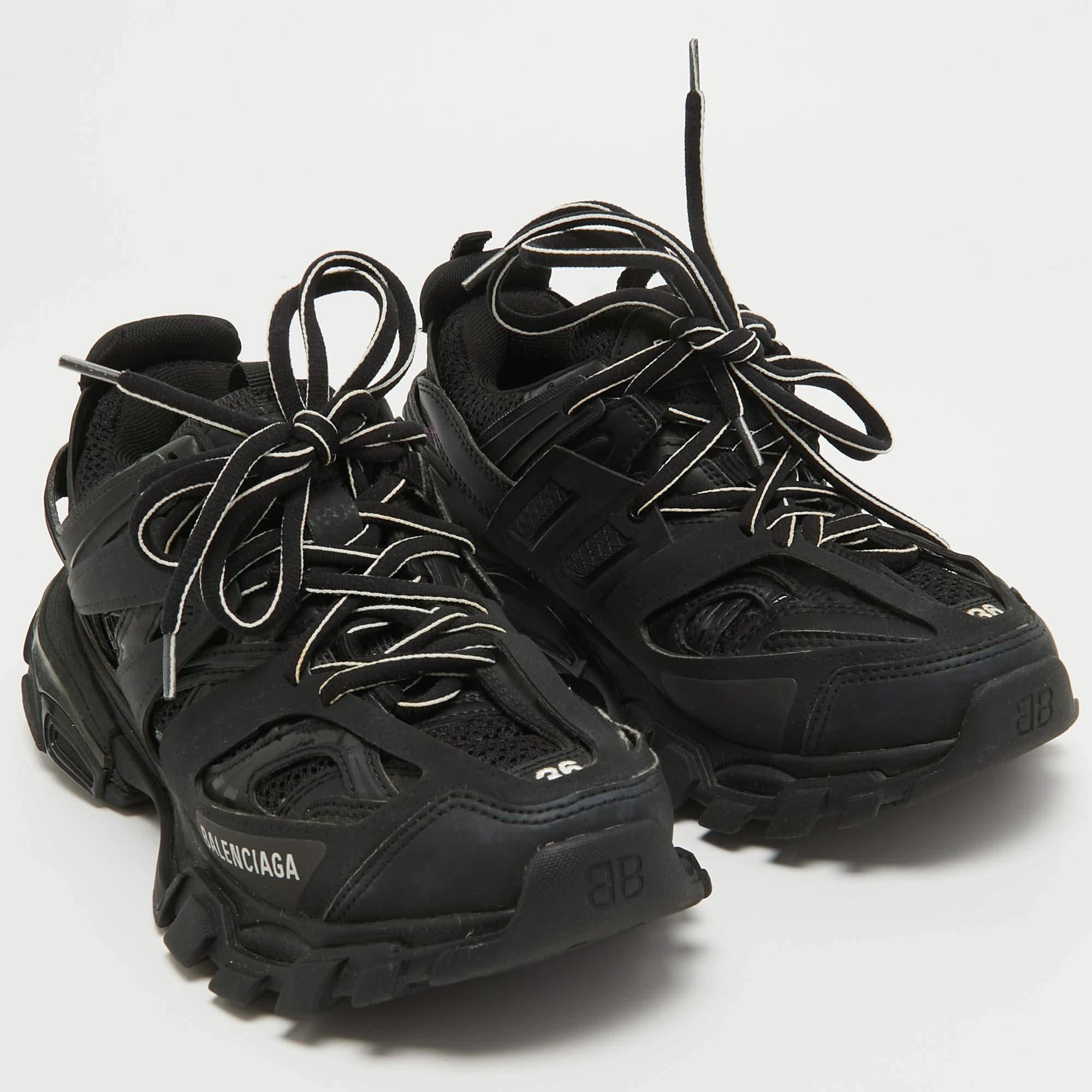 Balenciaga Black Leather and Mesh Track Sneakers Size 36 For Sale 4