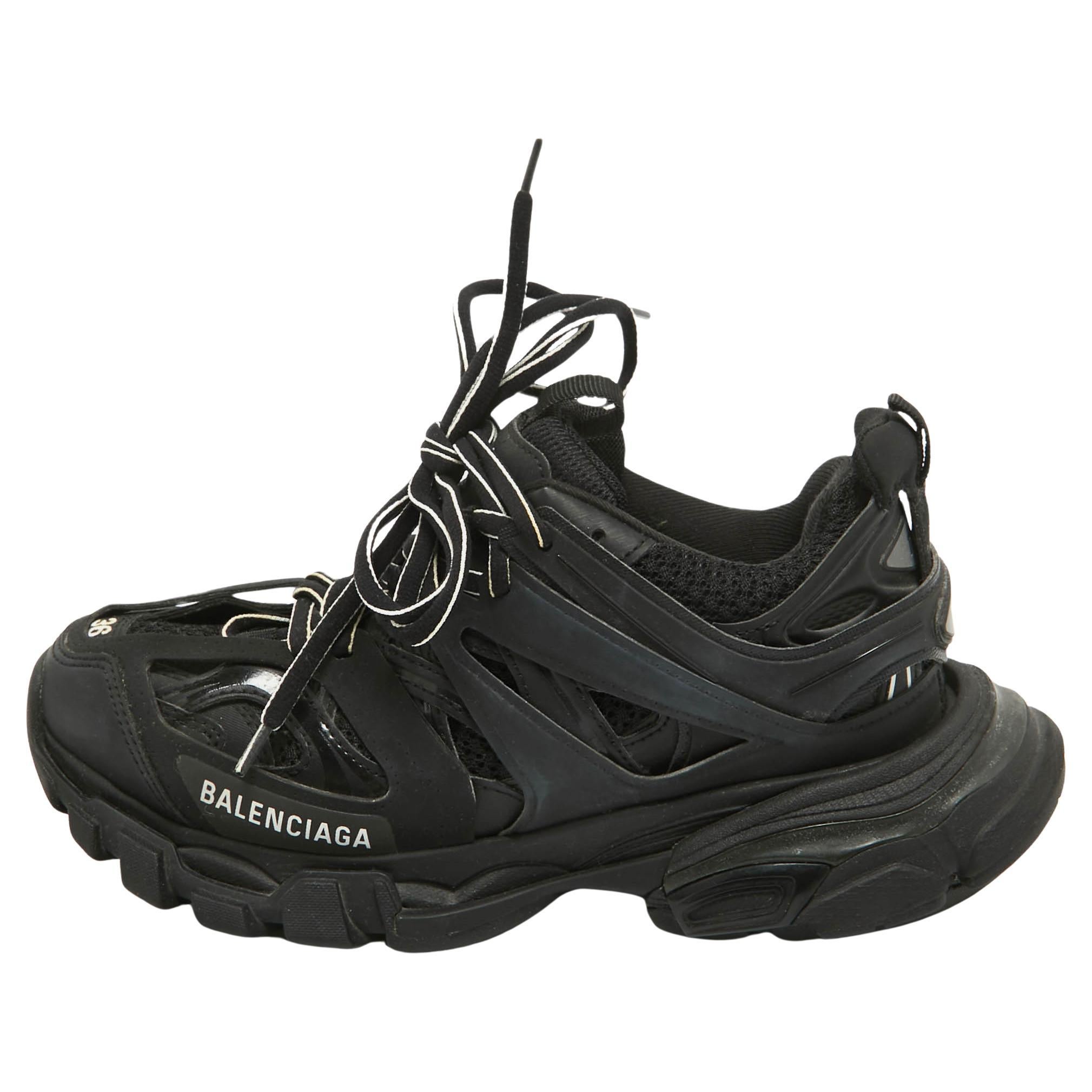 Balenciaga Black Leather and Mesh Track Sneakers Size 36 For Sale