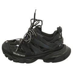 Used Balenciaga Black Leather and Mesh Track Sneakers Size 36