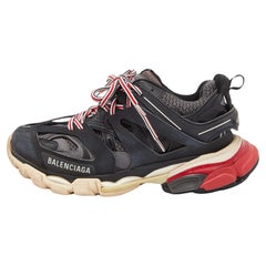 Used  Balenciaga Black Leather and Mesh Track Sneakers Size 37