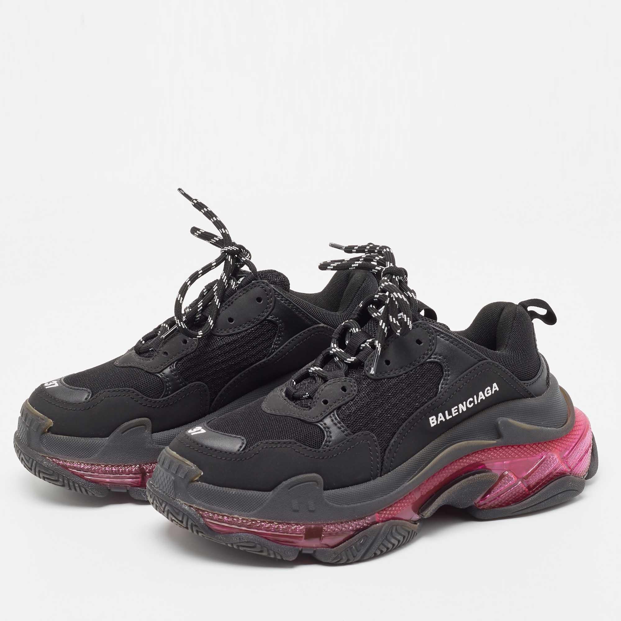 Balenciaga Black Leather and Mesh Triple S Clear Sneakers Size 37 4