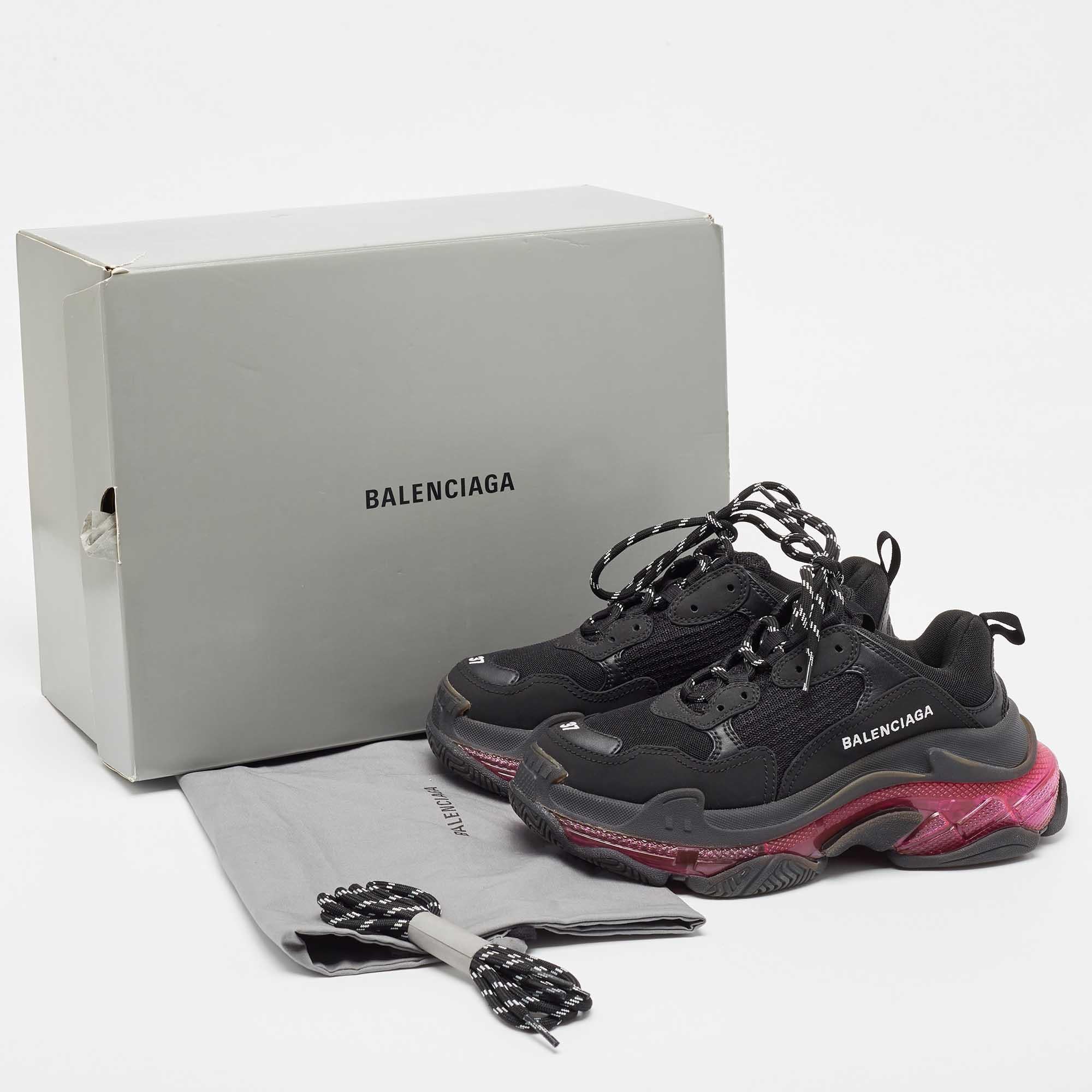 Balenciaga Black Leather and Mesh Triple S Clear Sneakers Size 37 5