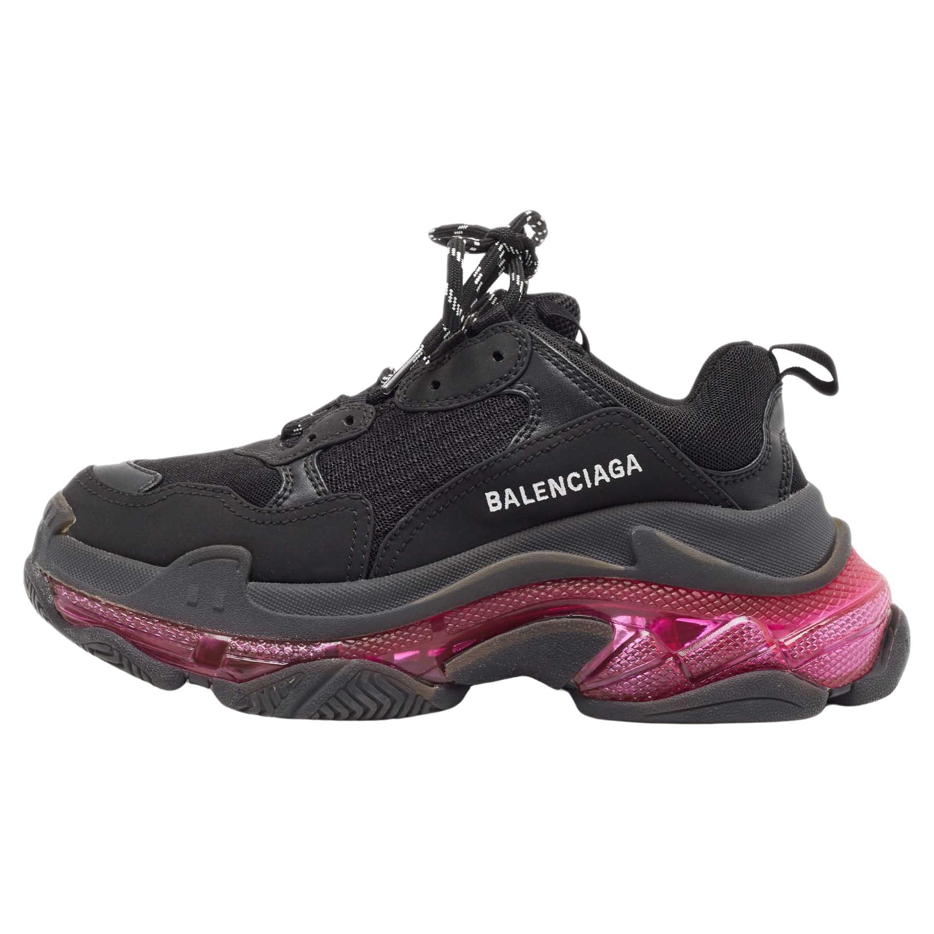 Balenciaga Black Leather and Mesh Triple S Clear Sneakers Size 37