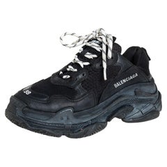 Balenciaga Black Leather And Mesh Triple S Clear Sneakers Size 38