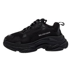 Balenciaga Black Leather And Mesh Triple S Low Top Sneakers Size 38