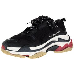 Balenciaga Black Leather and Mesh Triple S Platform Sneakers Size 37