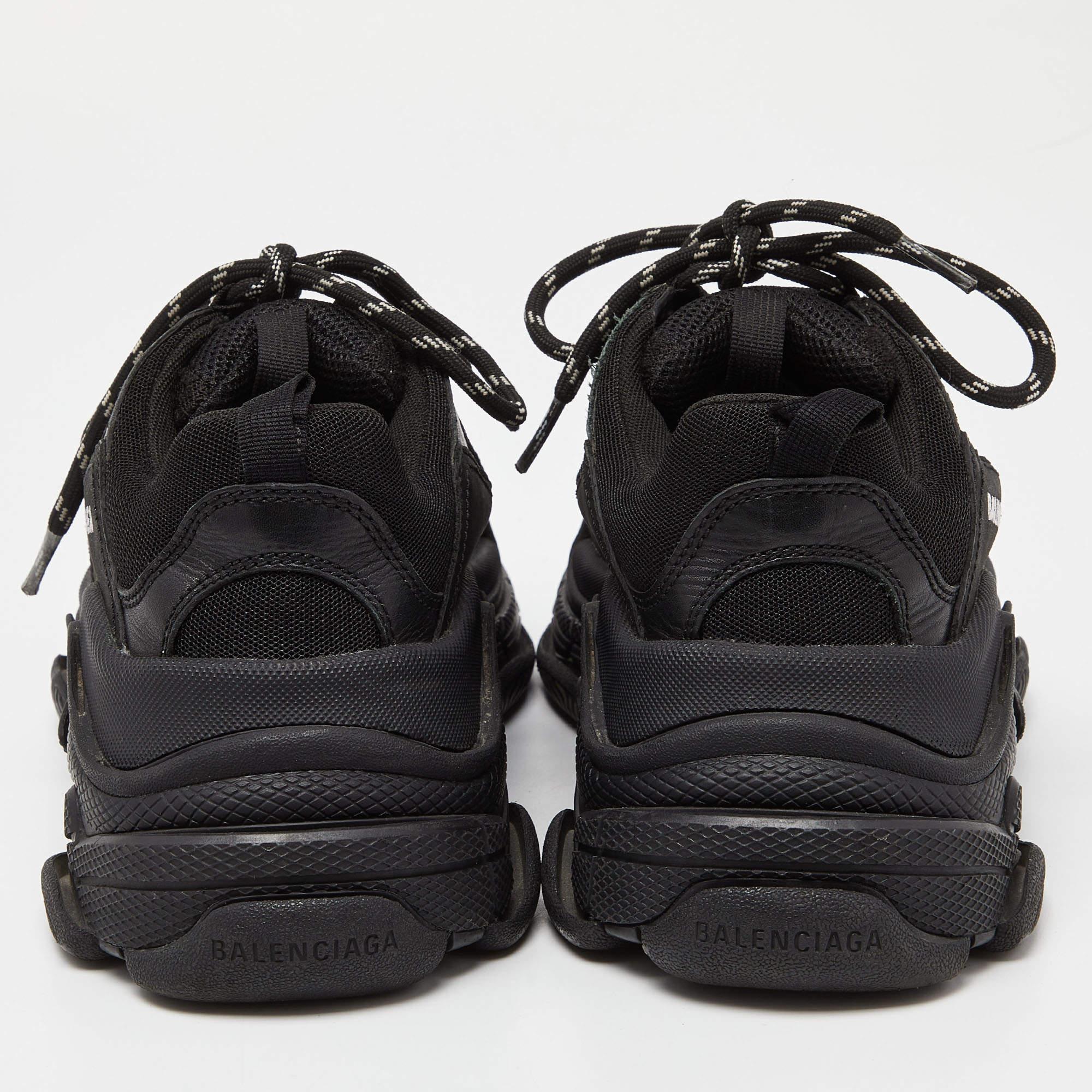 Women's Balenciaga Black Leather and Mesh Triple S Sneakers 