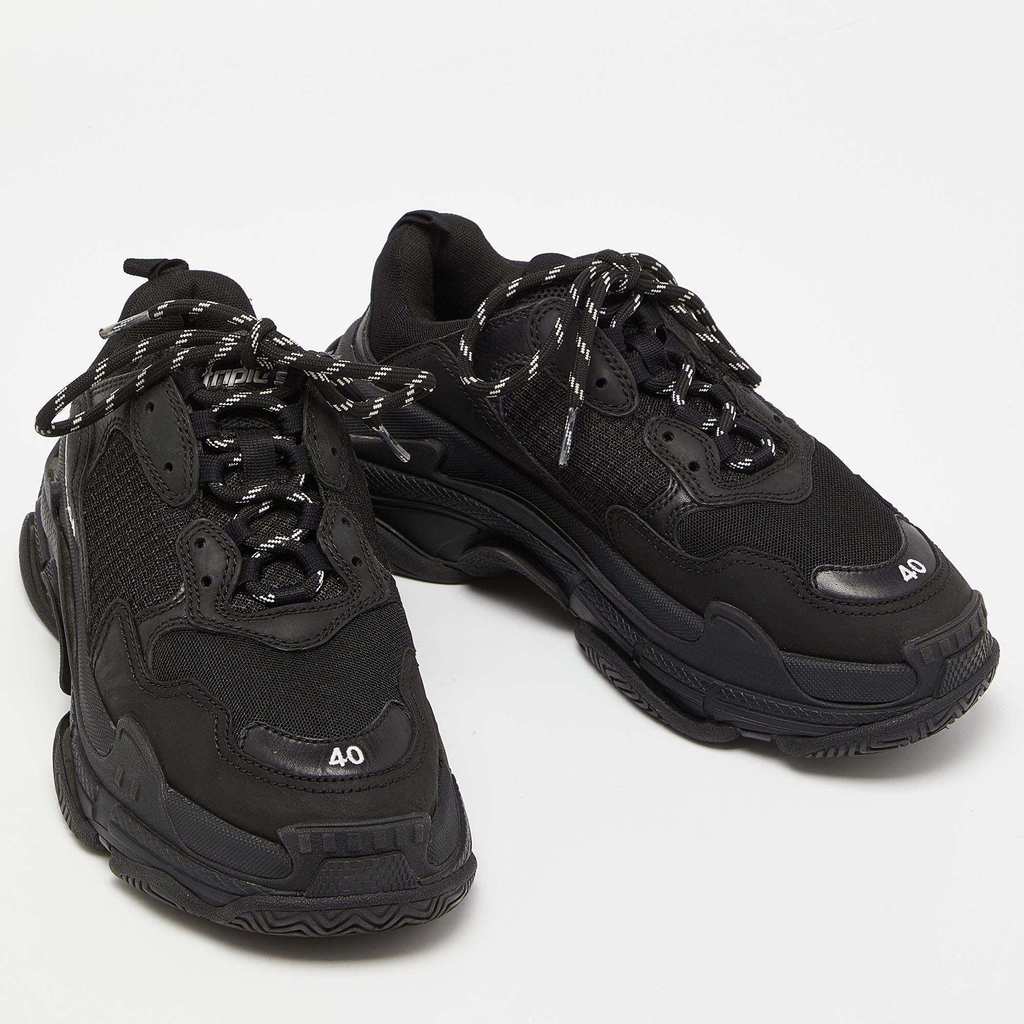 Balenciaga Black Leather and Mesh Triple S Sneakers  3
