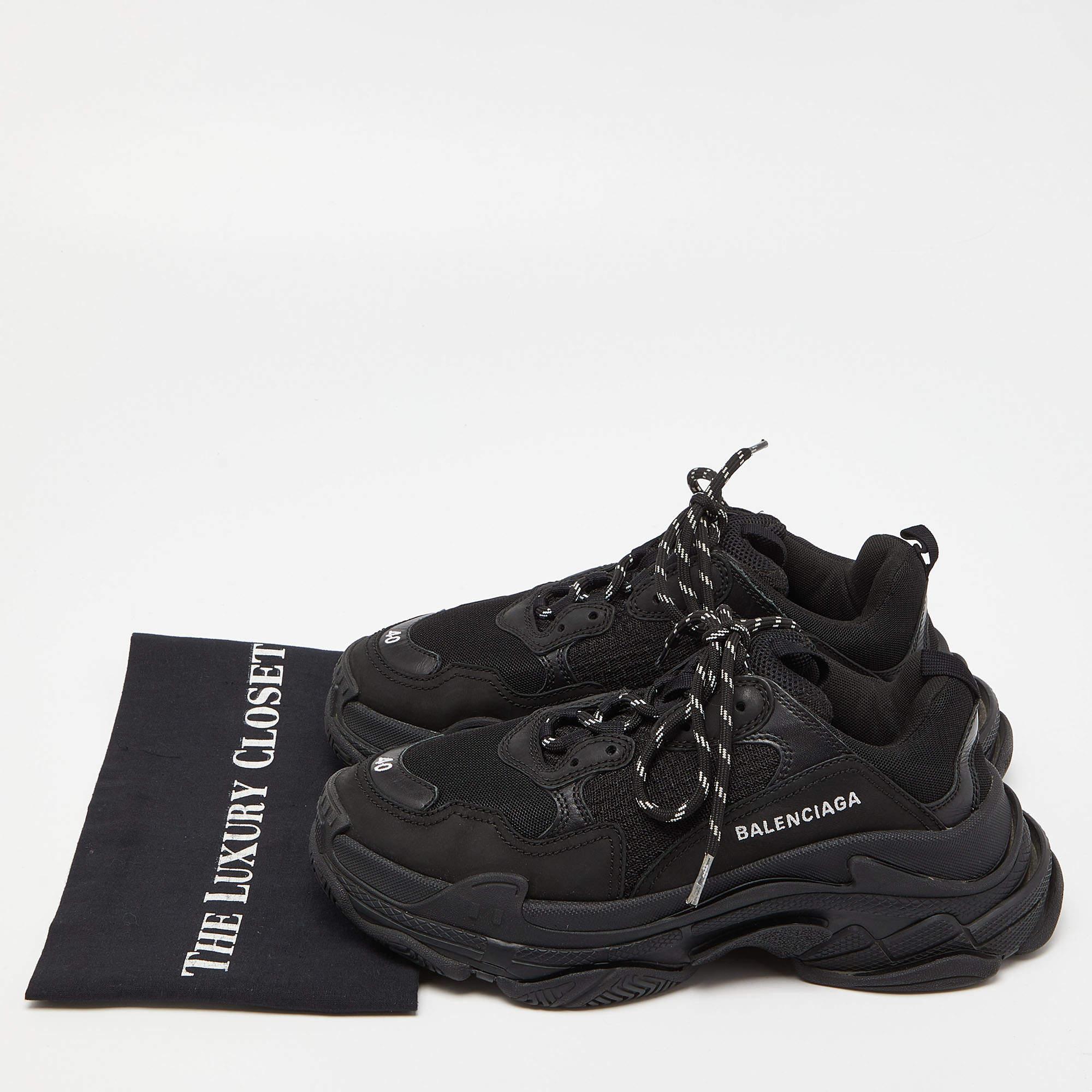 Balenciaga Black Leather and Mesh Triple S Sneakers  5