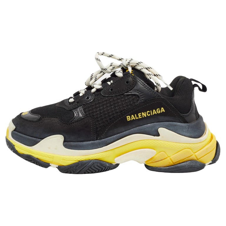 Balenciaga Black Leather and Mesh Triple S Sneakers Size 38 For Sale at  1stDibs