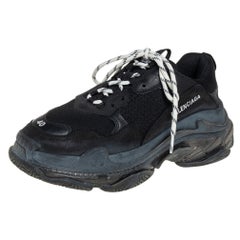 Balenciaga Black Leather and Mesh Triple S Sneakers Size 40