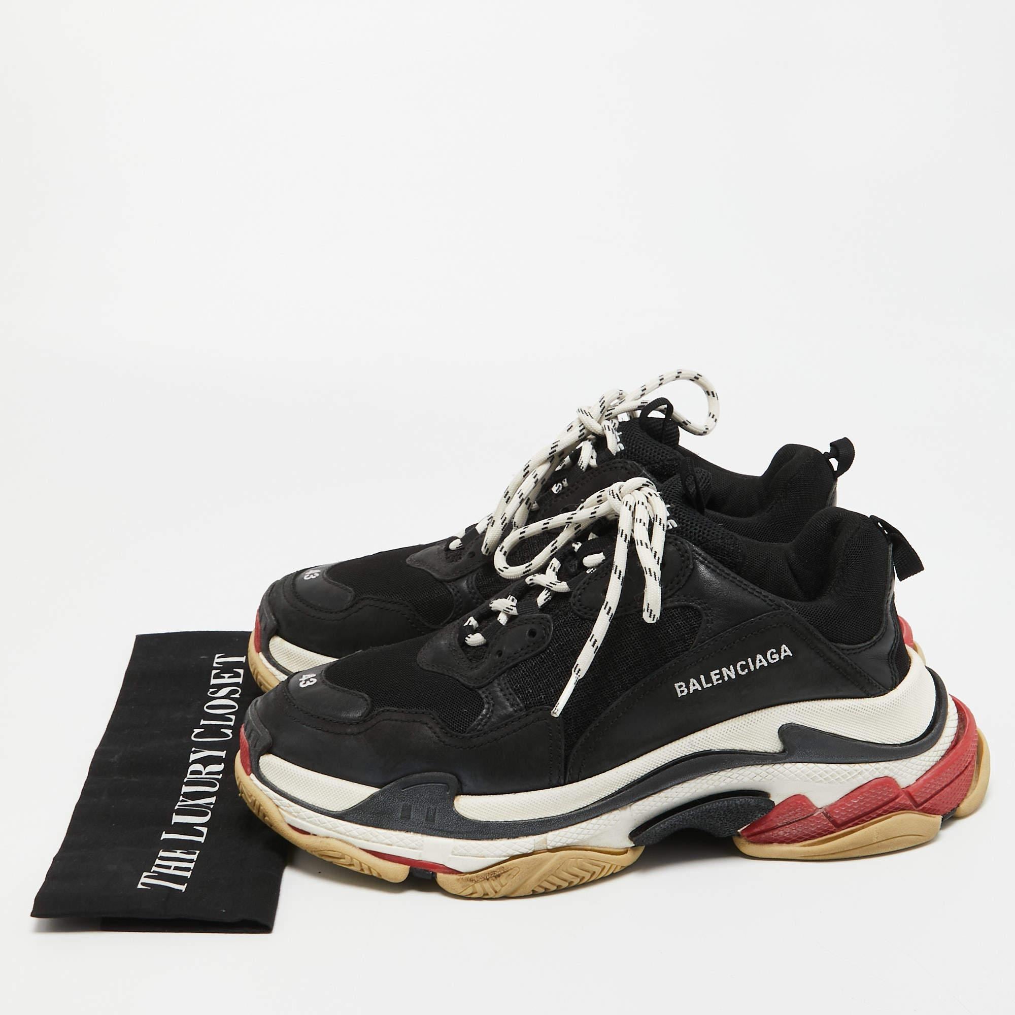 Balenciaga Black Leather and Mesh Triple S Sneakers Size 43 5