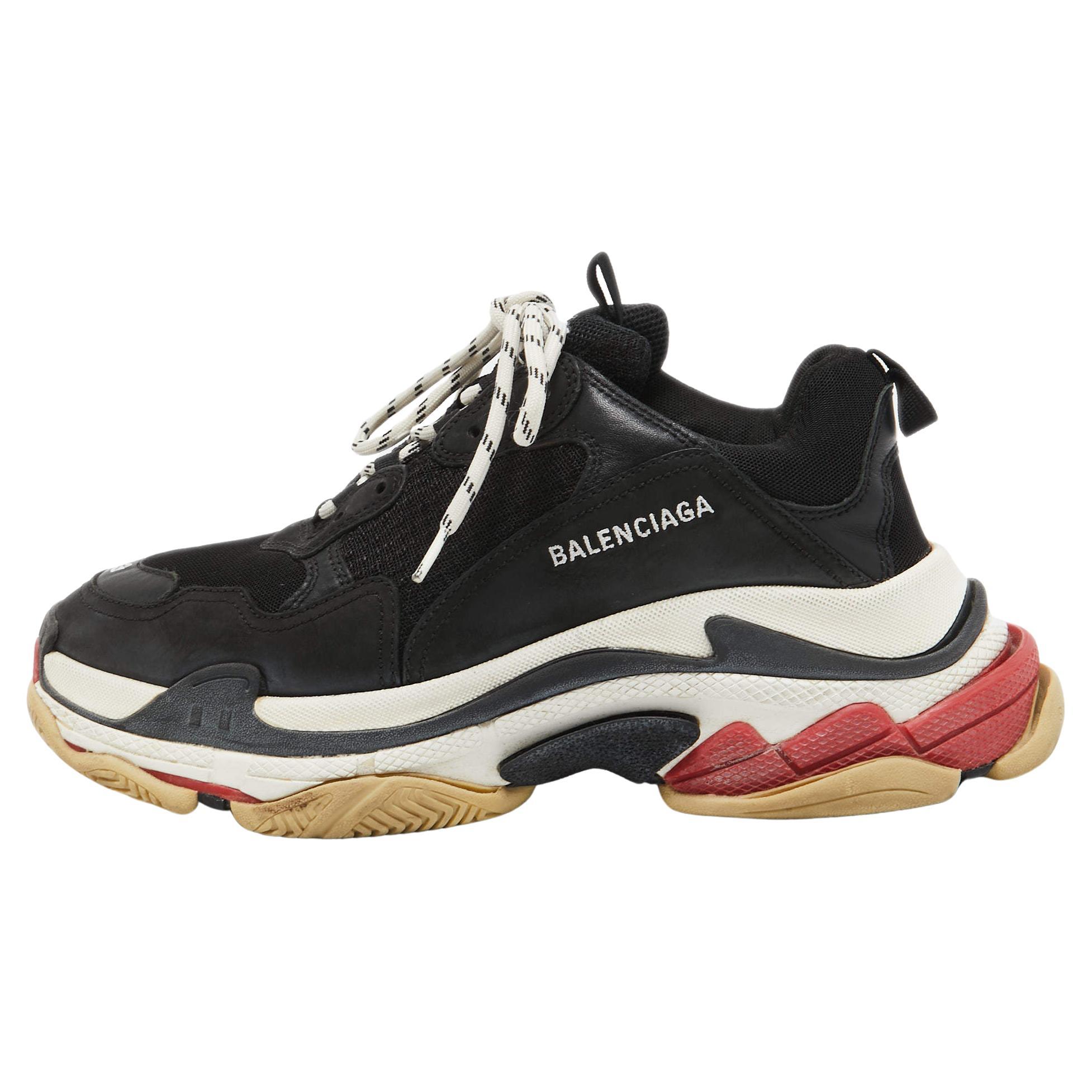 Balenciaga Black Leather and Mesh Triple S Sneakers Size 43