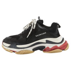 Used Balenciaga Black Leather and Mesh Triple S Sneakers Size 43