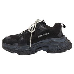 Balenciaga Black Leather and Mesh Triple S Sneakers Size 44