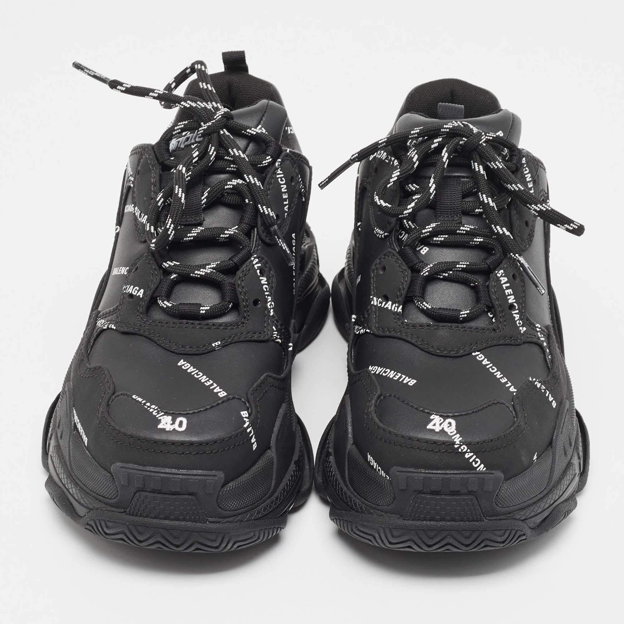 The Triple S by Balenciaga is one of the most famous sneaker designs in the world. These are crafted from a mix of materials into a chunky size, achieved by the high complex soles. They feature the shoe size on the tip of the toes, the label on the