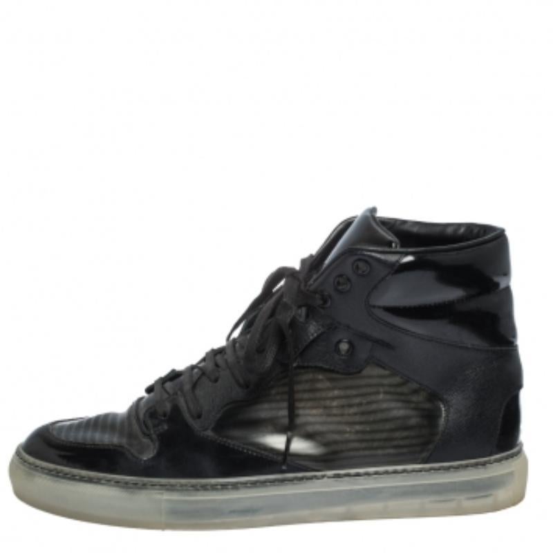 Nero Balenciaga - Sneakers alte in pelle nera e PVC Patchwork Taglia 41 in vendita