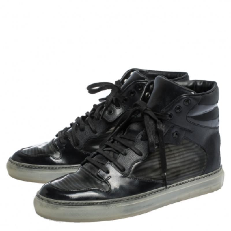 Balenciaga - Sneakers alte in pelle nera e PVC Patchwork Taglia 41 in vendita 1