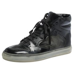 Balenciaga Black Leather and PVC Patchwork High Top Sneakers Size 41