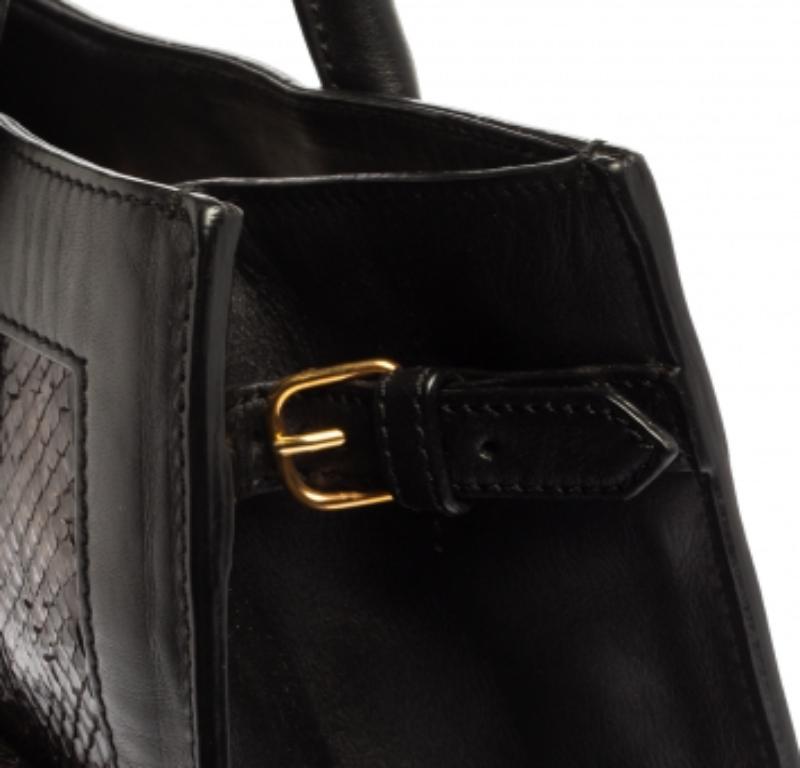 Balenciaga Black Leather and Python Padlock All Afternoon Tote For Sale 5