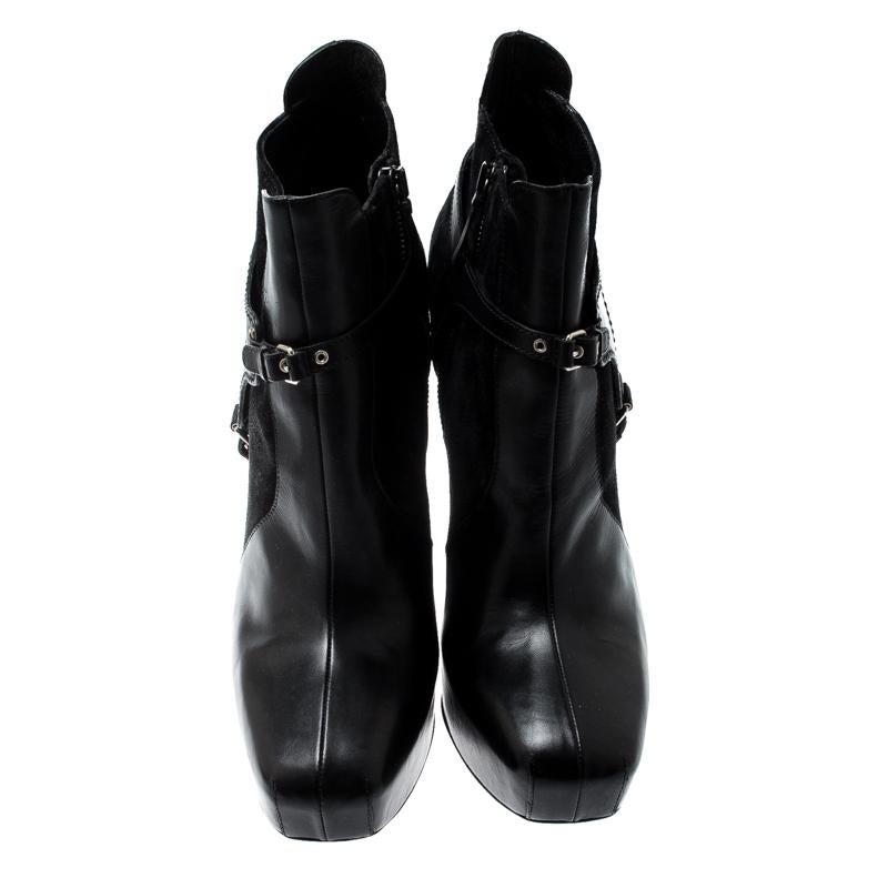 Balenciaga Black Leather and Suede Harness Platform Boots Size 40 For Sale  at 1stDibs