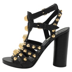 Balenciaga Black Leather Arena Ankle Strap Sandals Size 38