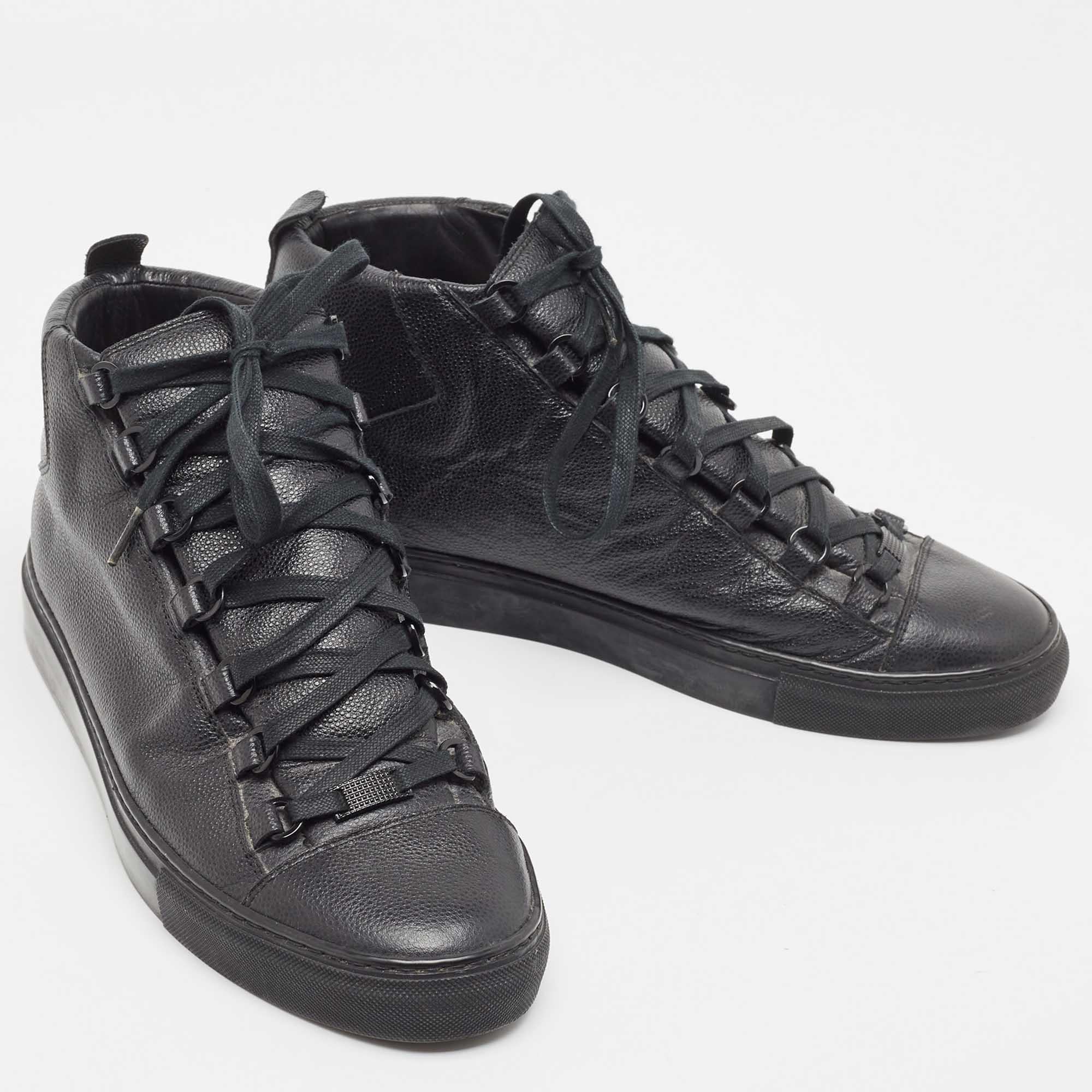 Women's Balenciaga Black Leather Arena High Top Sneakers Size 43 For Sale