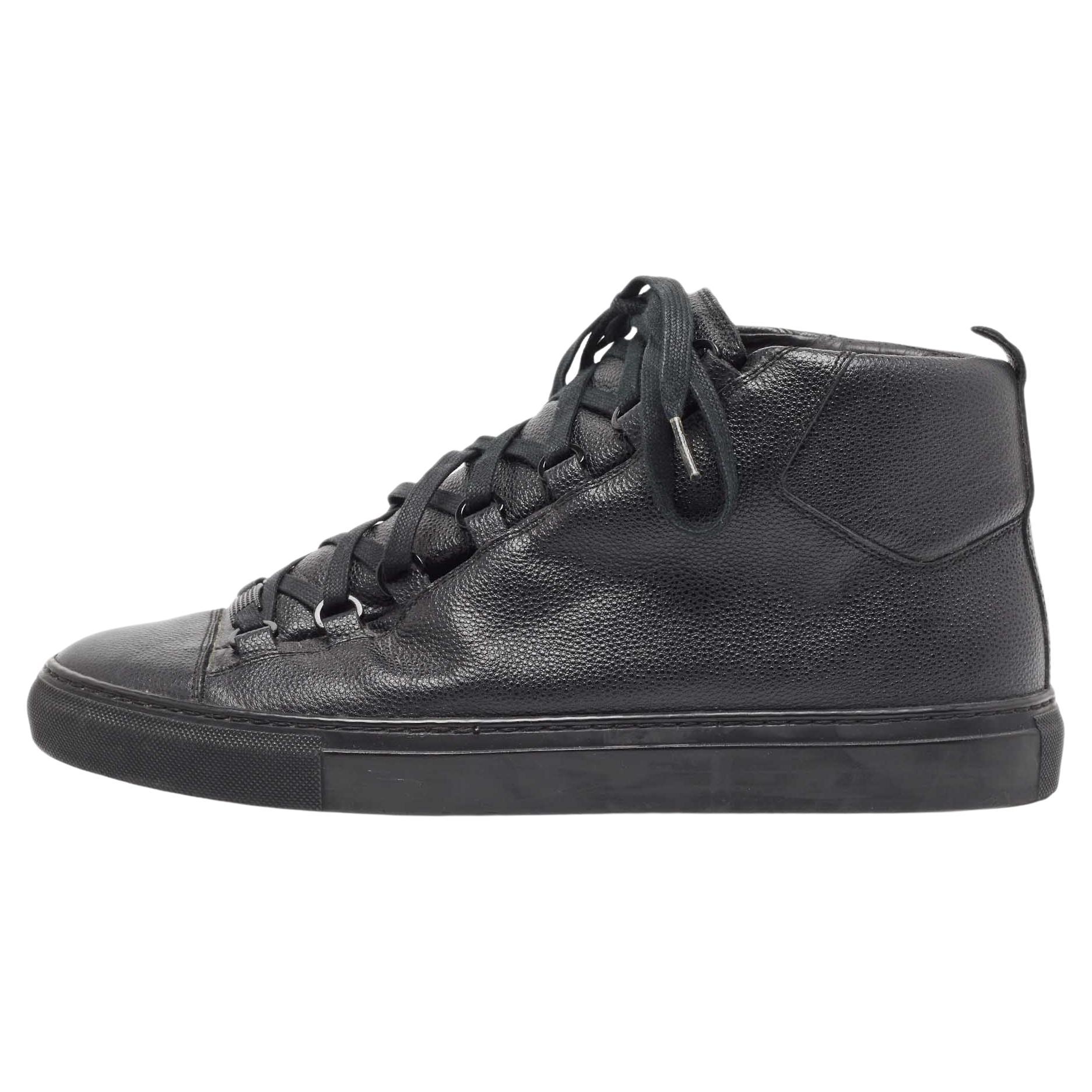 Balenciaga Black Leather Arena High Top Sneakers Size 43 For Sale