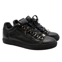 Used Balenciaga Black Leather Arena Low Sneakers 38 