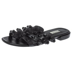 Balenciaga Black Leather Arena Studded Strappy Flats Size 37