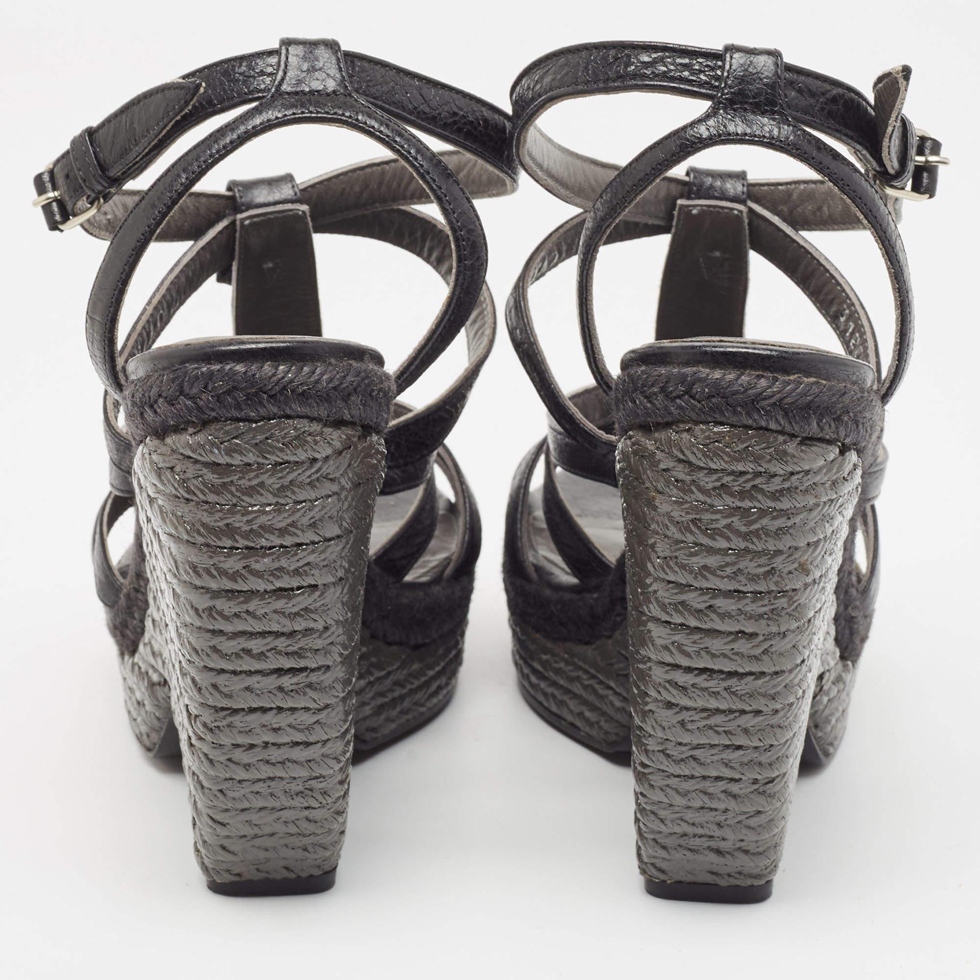 Balenciaga Black Leather Arena Wedge Espadrille Ankle Strap Sandals Size 40 3