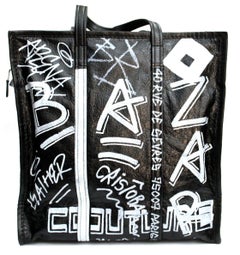 Balenciaga Black Leather Bazar Graffiti Bag